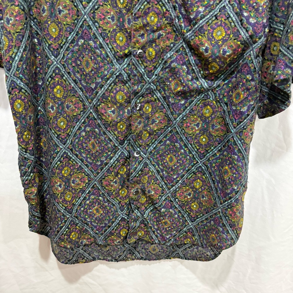 LaGebi Vintage Geometric Tapestry Print Button Up Shirt M Retro Festival Atrsy - Picture 3 of 11